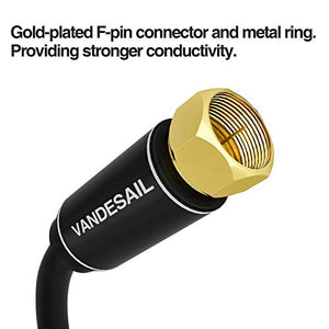 Coaxial Cable Triple Shielded, 3 FT VANDESAIL RG6 Coax Cable 75 Ohm with Gold Plated F-Type Connector Pin TV Cable, for Cable TV, Antenna, Satellite and More(Black)