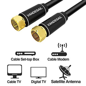 Coaxial Cable Triple Shielded, 20 FT VANDESAIL RG6 Coax Cable 75 Ohm with Gold Plated F-Type Connector Pin TV Cable, for Cable TV, Antenna, Satellite and More(Black)